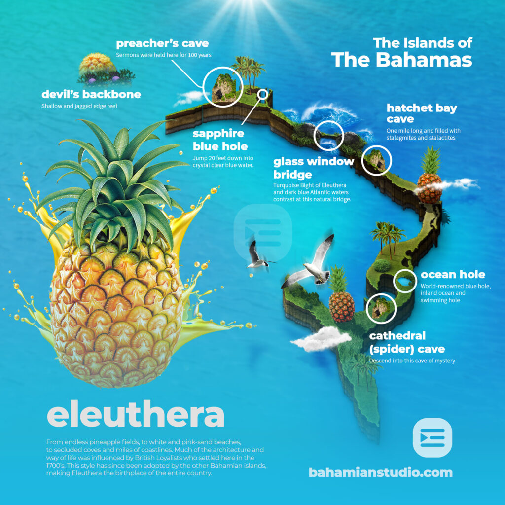 Eleuthera Islands of The Bahamas Caribbean Vector Graphic Image Branding The Bahamian Studio Graphic Design Flyers Logos Printing Marketing Nassau Bahamas
